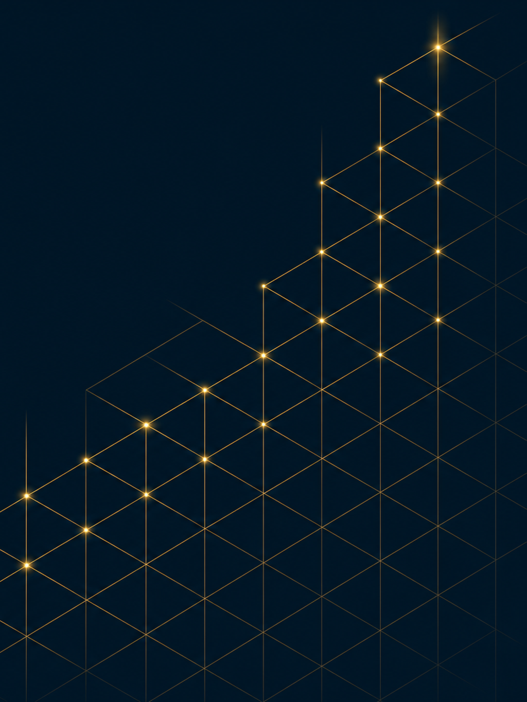 Abstract gold lattice on deep navy representing an enterprise operating model taking shape
